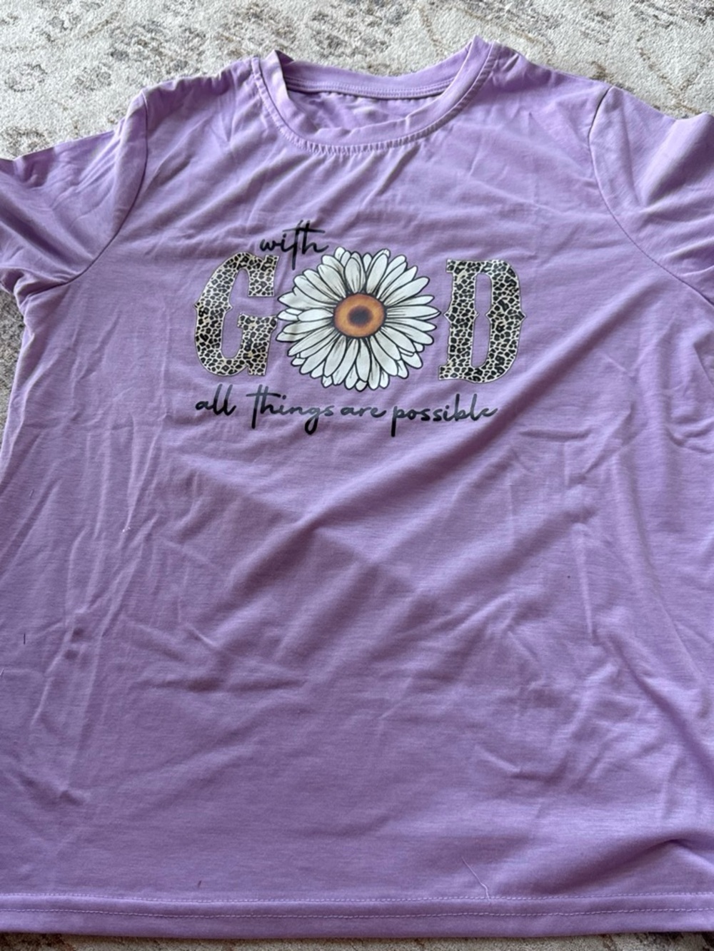 Lilac Daisy Graphic Tee - "With God All Things Are Possible”